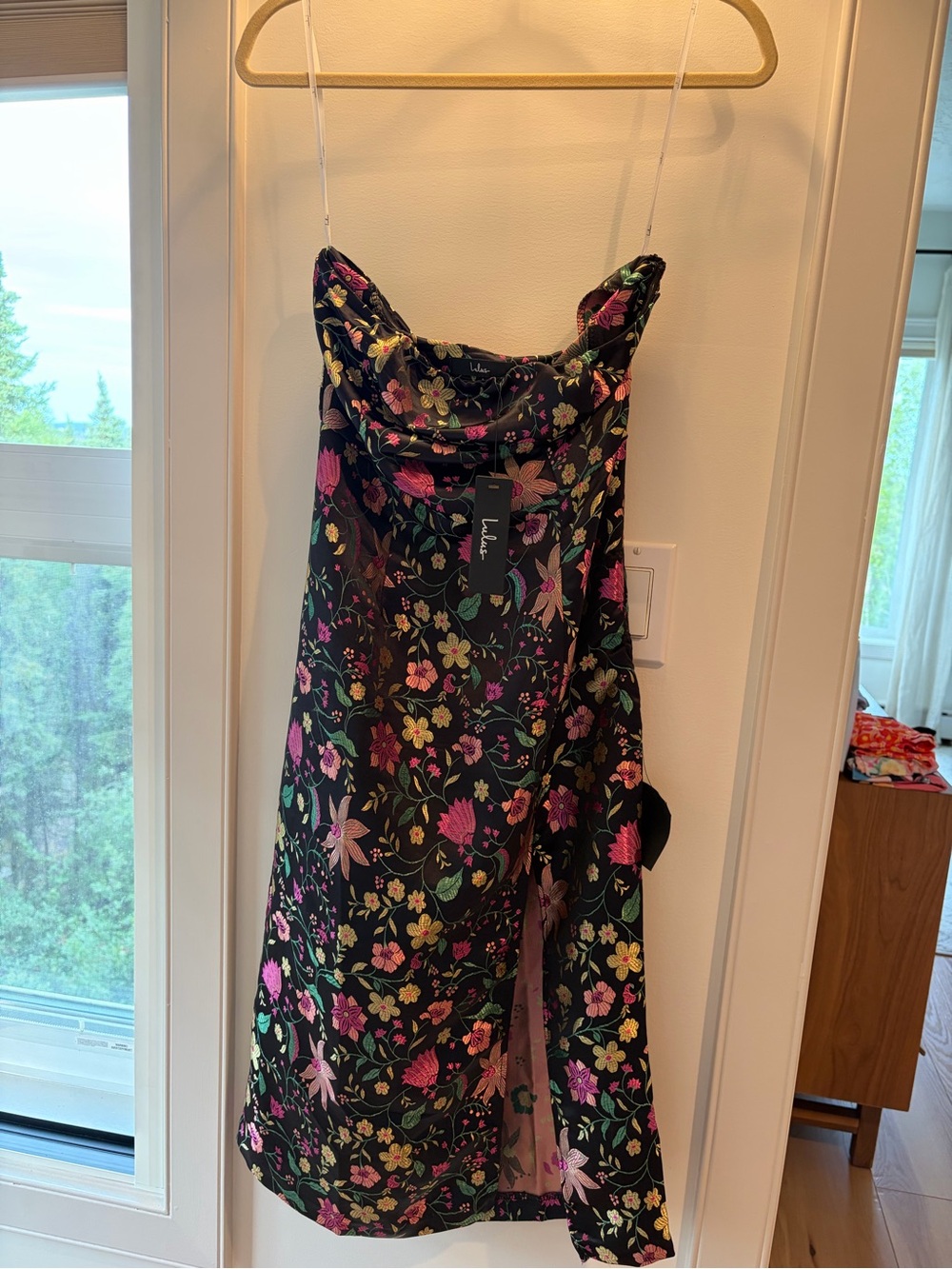 Lulu's Black Floral Dress with Pink, Green & Yellow Embroidery